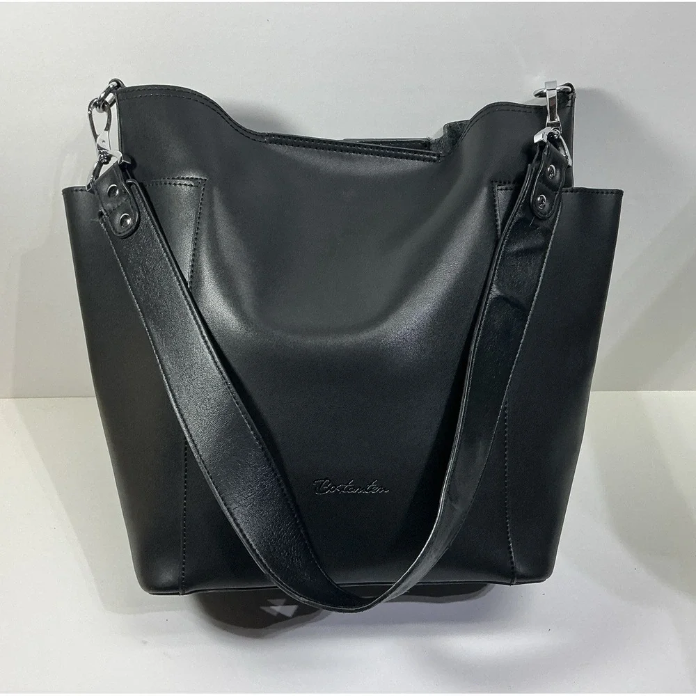 Bostanten Black Leather Shoulder Bag Tote Handbag Designer City Travel